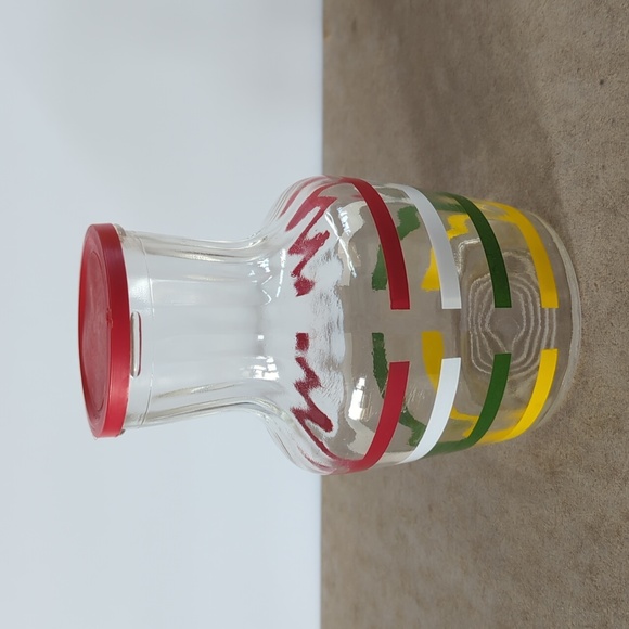 Vintage Flexeel Glass Juice Pitcher Carafe Decanter MCM Stripe Fiesta Print - Picture 2 of 10